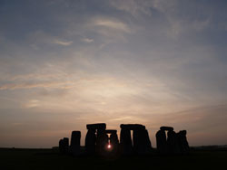 Summer solstice sunset through Stonehenge.